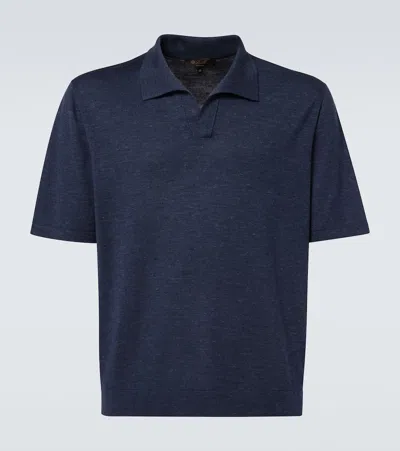 Loro Piana Silk, Cashmere And Linen-blend Polo Shirt In Blue