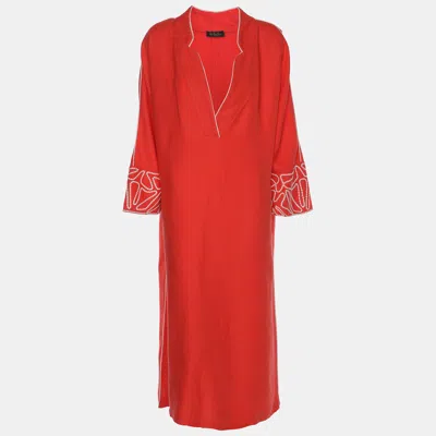 Pre-owned Loro Piana Coral Pink Cotton Kaftan Dress L