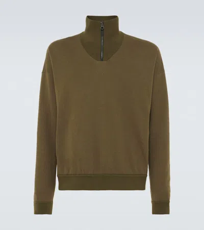 Loro Piana Cotton And Cashmere Half-zip Sweater In Green