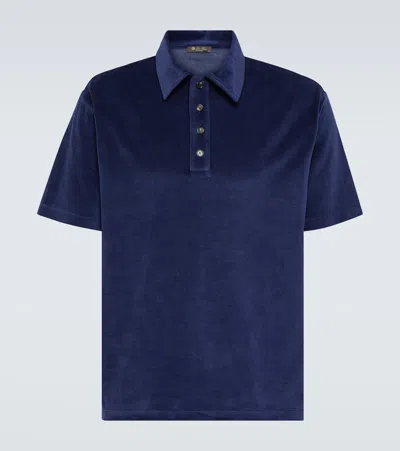Loro Piana Cotton And Silk Chenille Polo Shirt In Blue