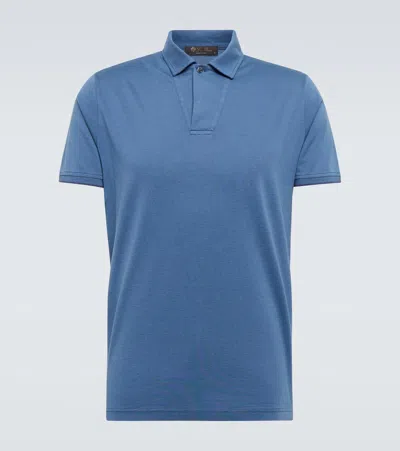 Loro Piana Cotton And Silk Piqué Polo Shirt In Azure Stone