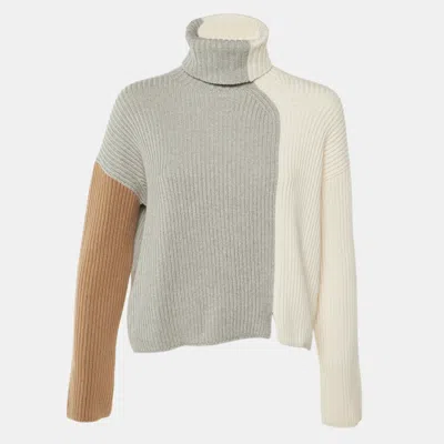 Pre-owned Loro Piana Cream Color Block Turtleneck Sweater S In White