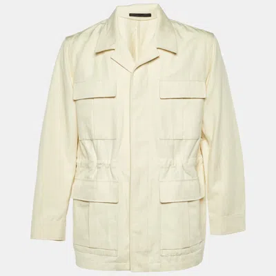 Pre-owned Loro Piana Cream Cotton And Linen Button Front Utility Jacket M In White