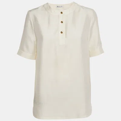 Pre-owned Loro Piana Cream Dupion Silk Jadyn Blouse S In White