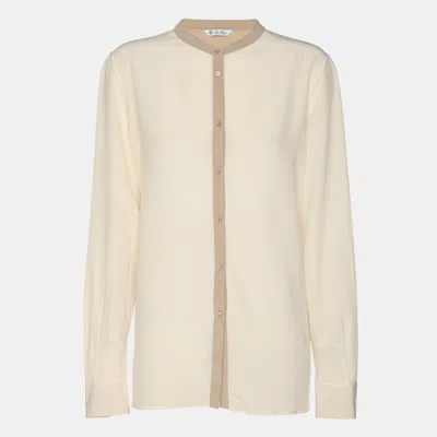 Pre-owned Loro Piana Cream Silk Button Front Shirt L In White