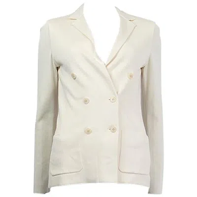 Pre-owned Loro Piana Cream White Silk & Cotton Double Breasted Knit Blazer Jacket 38 Xs
