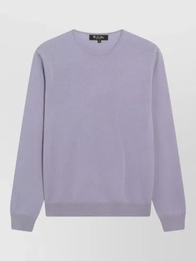 Loro Piana Crew Neck Regular Fit Top Ribbed Trims In Purple