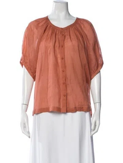 Pre-owned Loro Piana Crew Neck Short Sleeve Blouse In Orange