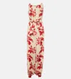 Loro Piana Cristina Hibiscus Flowers Linen Wide-leg Jumpsuit In Beige