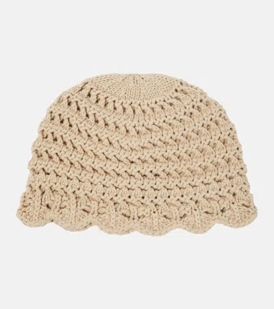Loro Piana Crochet Cotton Beanie In Natural Parchment