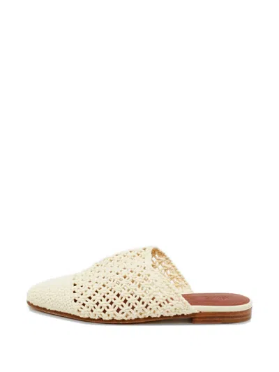Pre-owned Loro Piana Crochet Flat Mules In Neutral