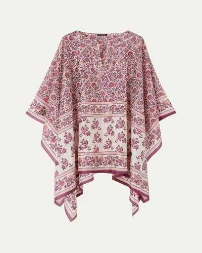 Loro Piana Daniela Flower-printed Silk Caftan In Lilac Syrup Melange