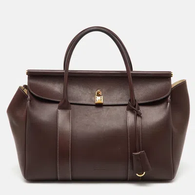 Pre-owned Loro Piana Dark Brown Leather Loom L32 Top Handle Bag