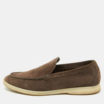 Pre-owned Loro Piana Dark Brown Suede Summer Walk Slip On Loafers Size 40.5