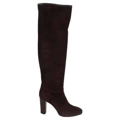 Pre-owned Loro Piana Dark Brown Suede Thador Knee-high Boots Shoes 37.5