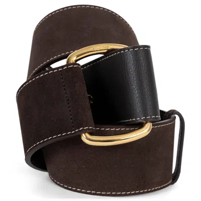 Pre-owned Loro Piana Dark Browns Suede 50cm Double Buckle Belt 85 In Black