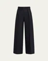 Loro Piana Devin Wide Leg Barathea Wool Trousers In W000 Blue Navy