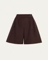 Loro Piana Dorin Pleated Bermuda Silk Shorts In Brown