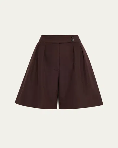 Loro Piana Dorin Pleated Bermuda Silk Shorts In Brown