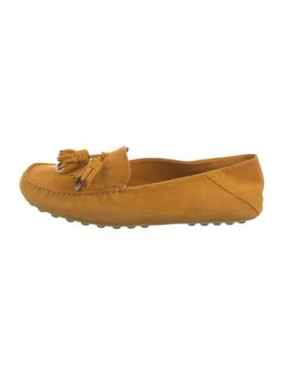 Pre-owned Loro Piana Dot Sole Suede Loafers In Orange