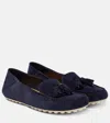 Loro Piana Tasseled Suede Collapsible-heel Loafers In Blue
