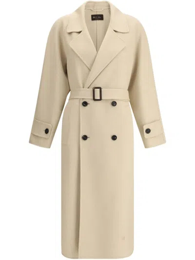 Loro Piana Double-breasted Belted Coat In Creamy Cashmere Melange