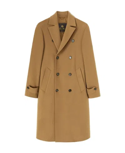 Loro Piana Double-breasted Cashmere Long-sleeved Coat In Brown