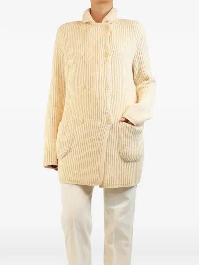 Pre-owned Loro Piana Double-breasted Rib-knit Cardigan In Neutral