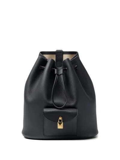 Loro Piana Drawstring Leather Backpack In Black