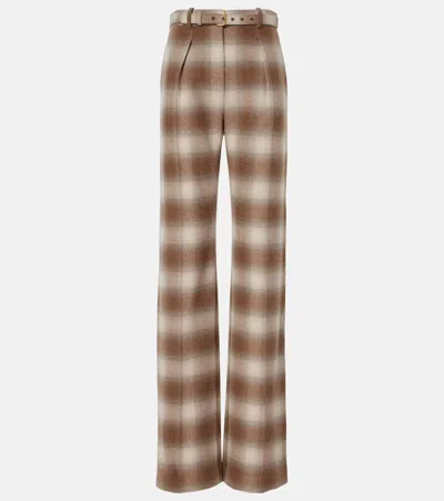 Loro Piana Edward Checked Flannel Wide-leg Pants In Brown