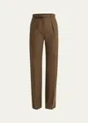 Loro Piana Edward Pintuck Belted Wool Cashmere Trousers In 512i Scottish Tun