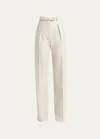 Loro Piana Edward Pintuck Belted Wool Cashmere Trousers In A0gv Alabaster Cr