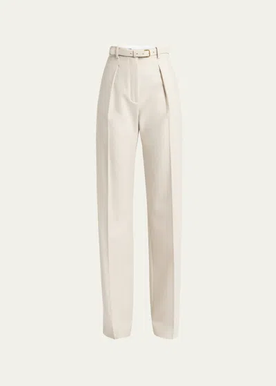 Loro Piana Edward Pintuck Belted Wool Cashmere Trousers In 1230 Nougat