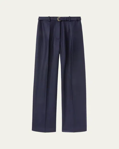 Loro Piana Edward Pintuck Belted Wool Cashmere Trousers In A0gv Alabaster Cream
