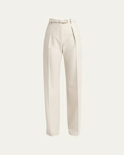 Loro Piana Edward Pintuck Belted Wool Cashmere Trousers In Alabaster Cream