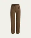 Loro Piana Edward Pintuck Belted Wool Cashmere Trousers In Scottish Tundra