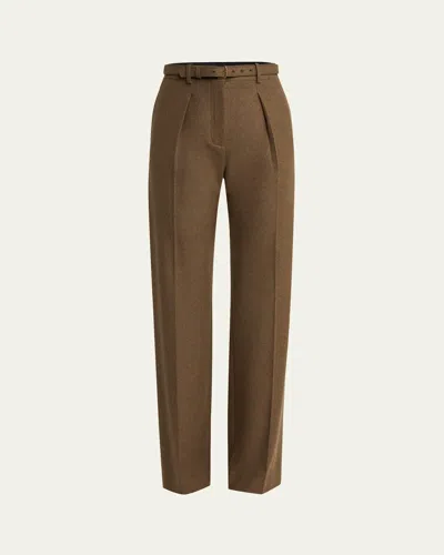 Loro Piana Edward Pintuck Belted Wool Cashmere Trousers In Scottish Tundra