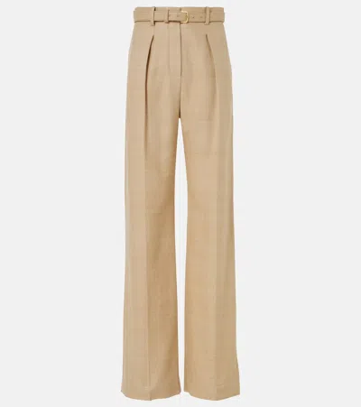 Loro Piana Edward Silk Wide-leg Pants In Beige