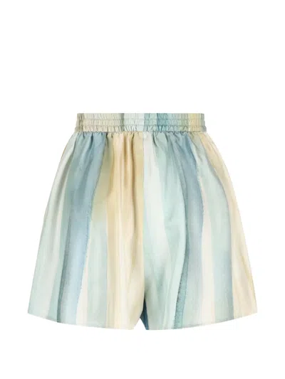 Loro Piana Elastic-waistband Striped Silk Shorts In Blue
