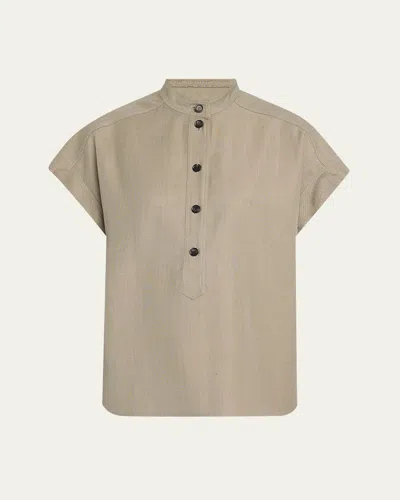 Loro Piana Elody Cap-sleeve Silk-wool Shirt In Aniseed