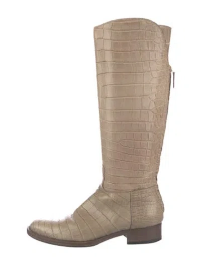 Pre-owned Loro Piana Embossed Leather Riding Boots In Neutrals