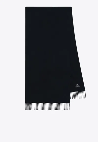 Loro Piana Embroidered Logo Cashmere Scarf In Black