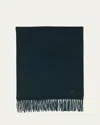 Loro Piana Embroidered Logo Cashmere Scarf In Emerald Noire