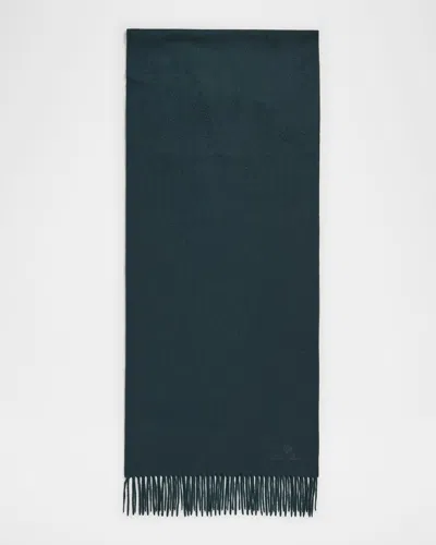 Loro Piana Embroidered Logo Cashmere Scarf In Emerald Noire