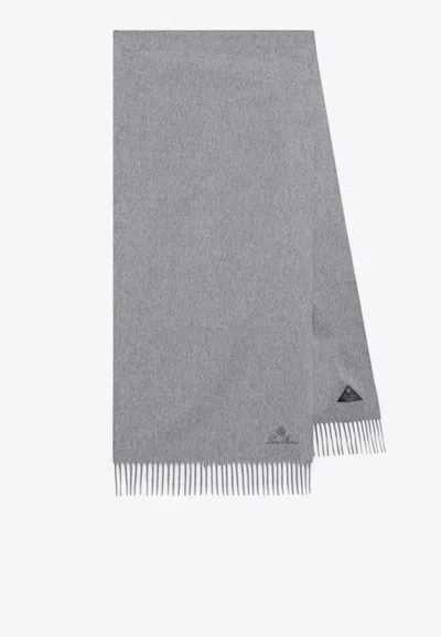Loro Piana Embroidered Logo Cashmere Scarf In Gray