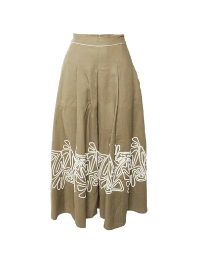 Pre-owned Loro Piana Embroidered-detail Skirt In Brown