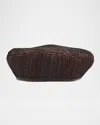 Loro Piana Emily Textured Leather Beret In H0xv Deep Brown Tatami
