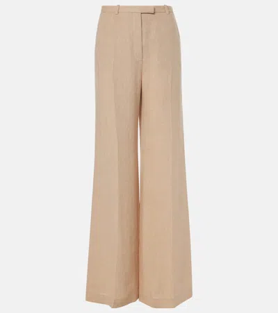 Loro Piana Emmit Linen Flared Pants In Beige