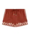Loro Piana Ernst Embroidered Drawstring Flax Shorts In Brown Sugar Brown Red