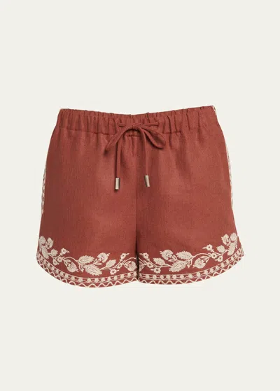 Loro Piana Ernst Embroidered Drawstring Flax Shorts In H0og Kokuto Sugar